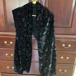 Black iridescent colored crush velvet shawl/scarf 70” x24”